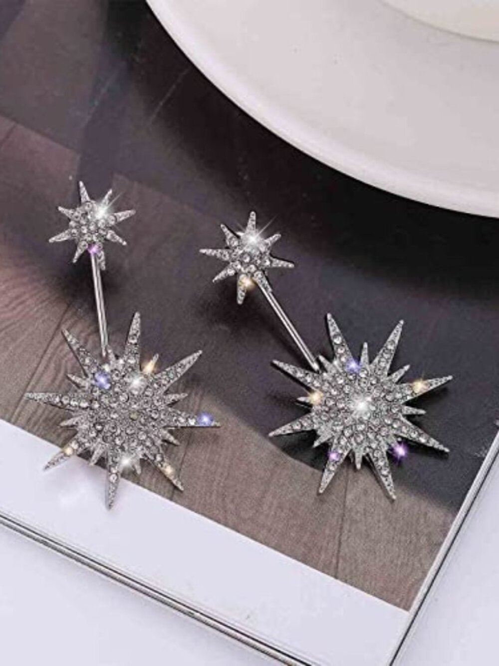 Starburst Ear Jacket Earrings Sunburst Earrings Crystal Star Earrings Rhinestone